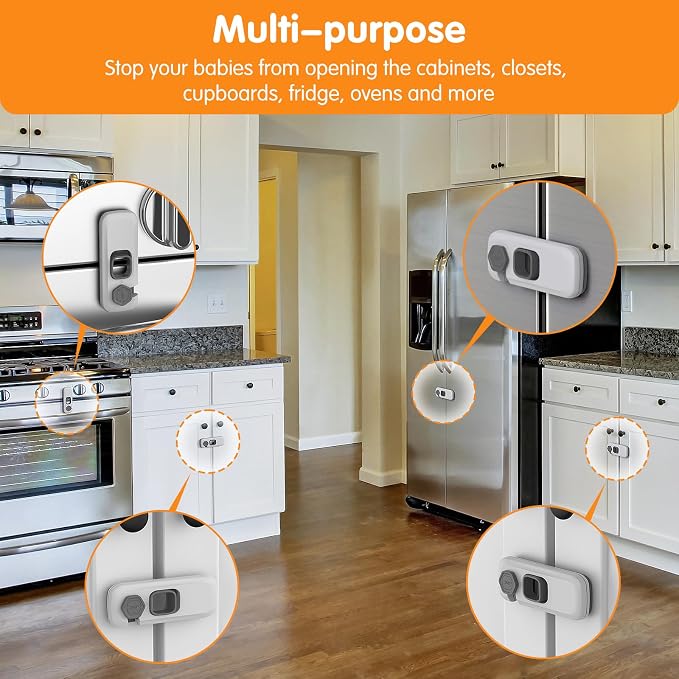 Baby Proofing Fridge Locks for Kids, 5 Pack Pet&Child Safety Refrigerator Lock for Kids, Child Proof Freezer Lock for Residential Garage Fridge or Camper RV Refrigerator, Child Fridge Door Latch, Gray - Image 4