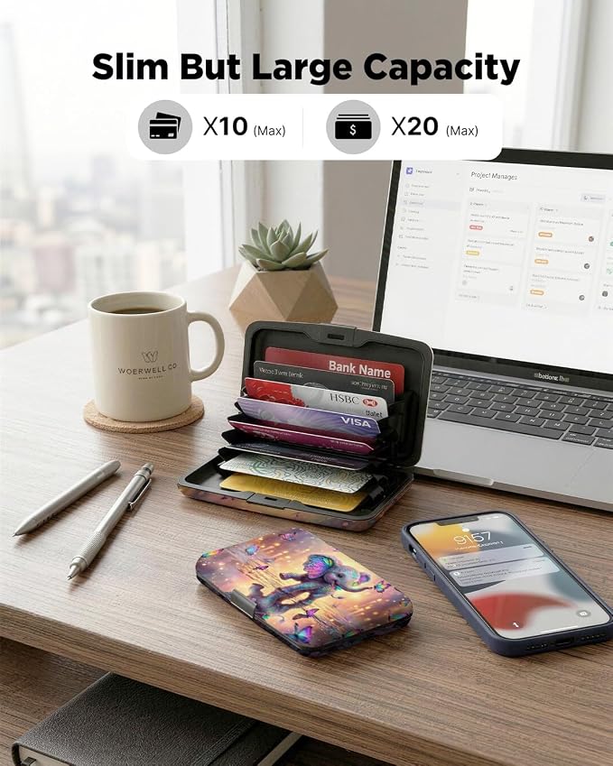 Maicican RFID Blocking Aluminum Credit Card Holder | Slim Metal Wallet for Women & Men, Business Card Case for Travel, Fits Front Pocket, Card holder wallet - Colorful Elephant - Image 5