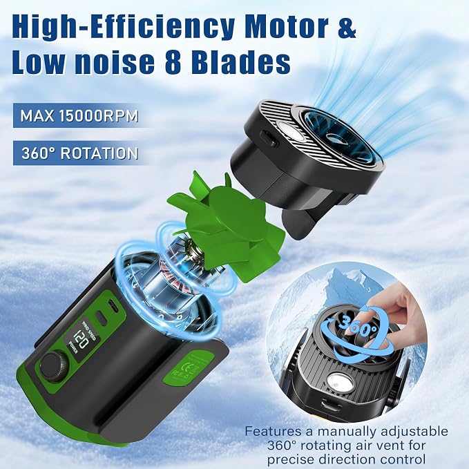 Portable Fan,Waist Clip Fan, Clip-On Personal Turbo Cooling Fan | 120-Speed Adjustable Rechargeable Clip On Waist Bladeless Fan with LED flashlight for Outdoor,Travel,Camping - Image 2