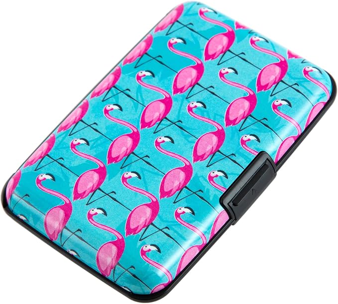 RFID Blocking Small Metal Credit Card Holder Wallet for Women Men Business Aluminum Protector Sleeves Slim Mini Cards Case (Pink Flamingos) by Kaabao