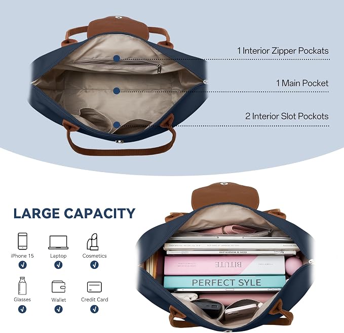 KALIDI Tote Bag for Women Nylon Top-Handle Purse,Large Capacity Shoulder Hobo handBag with Zipper Leisure Foldable Weekend - Image 4
