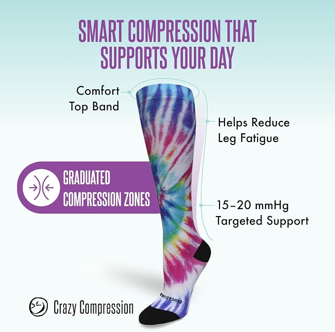 Crazy Compression Socks, Comfortable Support Socks for Recovery, Travel, Hiking, and Long-Hour Comfort w/Fun Designs - Image 3