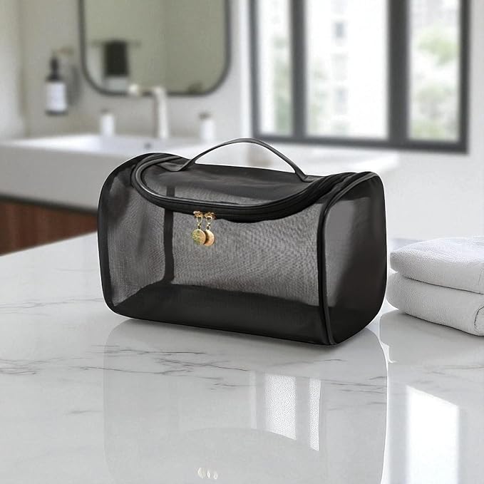 Transparent Nylon Mesh Cosmetic Bag Pouch, Travel Bag for Toiletries – Soft, Durable & Portable Makeup Organizer, Business & Everyday Use, Makeup Bag, for Women and Men, Large Capacity - Image 5