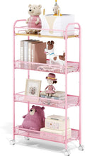 TOOLF 4-Tier Slim Rolling Cart, Metal Storage Cart with Wooden Tabletop and Mesh Baskets for Narrow Space on Kitchen Bathroom Laundry Room Bedroom Apartments Dormitory by TOOLF