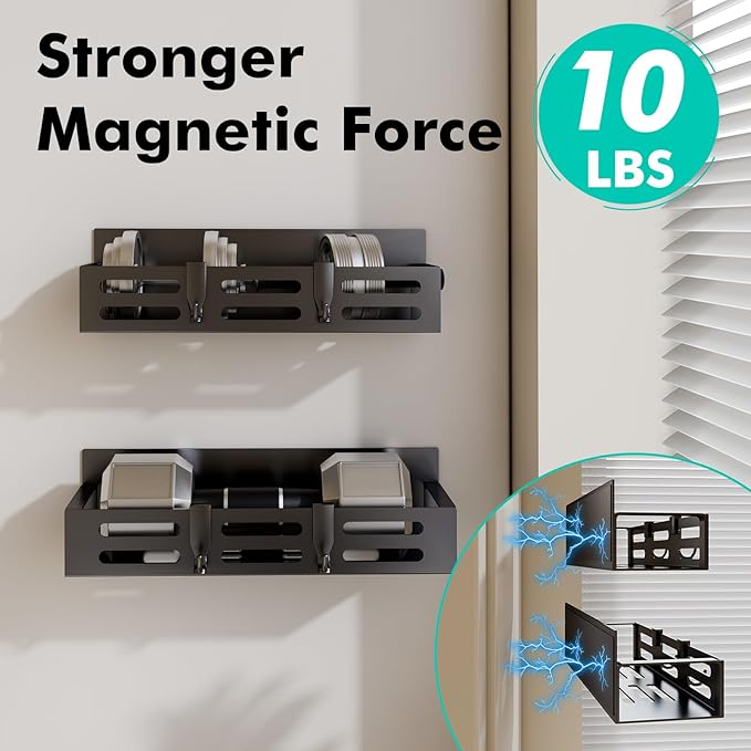 SETBAOO 6 Pack Magnetic Spice Rack for Refrigerator Set, Black Magnetic Shelf and Fridge Kitchen Cabinet Organizers Storage Seasoning Organization Mini Shelves. - Image 3