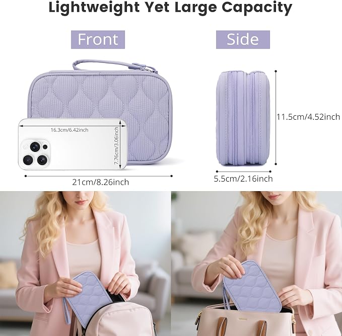 Skycase Tech Pouch - Lightweight Electronics Organizer Travel Case - Double Layers Cable Organizer - All-in-One Storage Bag for Charger, Cord, Phone, Flash Drive, Essentials - L - Image 5