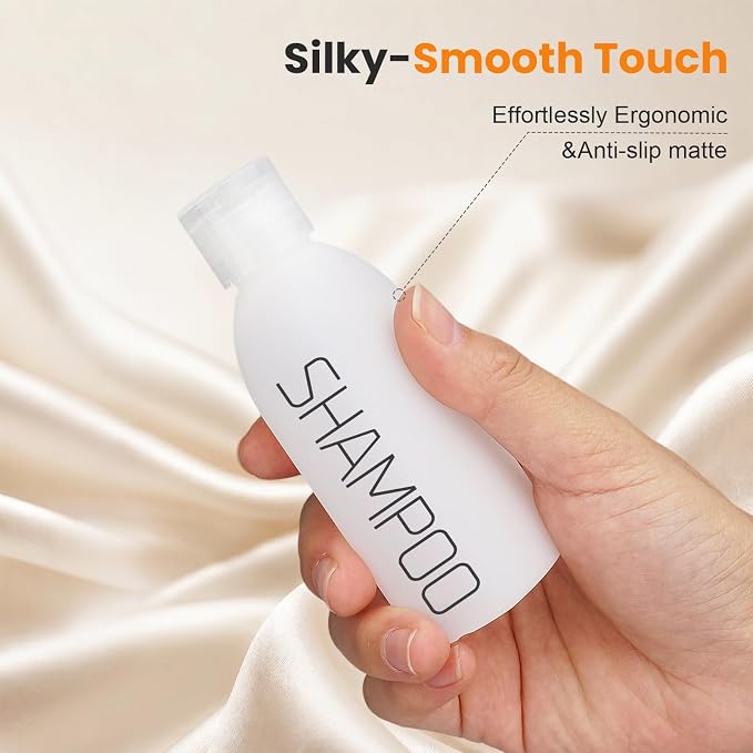 Cosywell 5 PCS 3.4oz Pre-Printed TSA Approved Travel Bottles for Toiletries | Preprinted with SHAMPOO, CONDITIONER and BODY SOAP, Soft Touch, HDPE Plastic, Leak Proof, Funnel, and a Toiletry Bag - Image 5