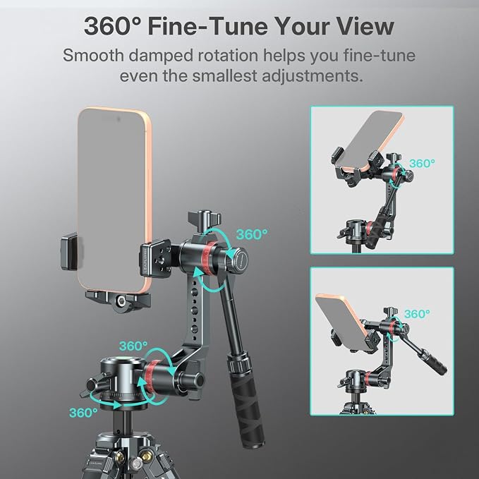 360°Rotating Tripod Phone Holder for Recording, Phone Tripod Mount with Fluid Design suitable for Video Live Streaming Vlogging Rig , Aluminum Phone Mount Compatible with iPhone 17/16/15/14 Pro - Image 5