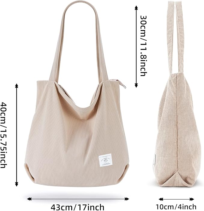 KALIDI Women Corduroy Tote Bag Zipper Casual Tote's Handbag Big Capacity Shoulder Bag with Pockets - Image 4