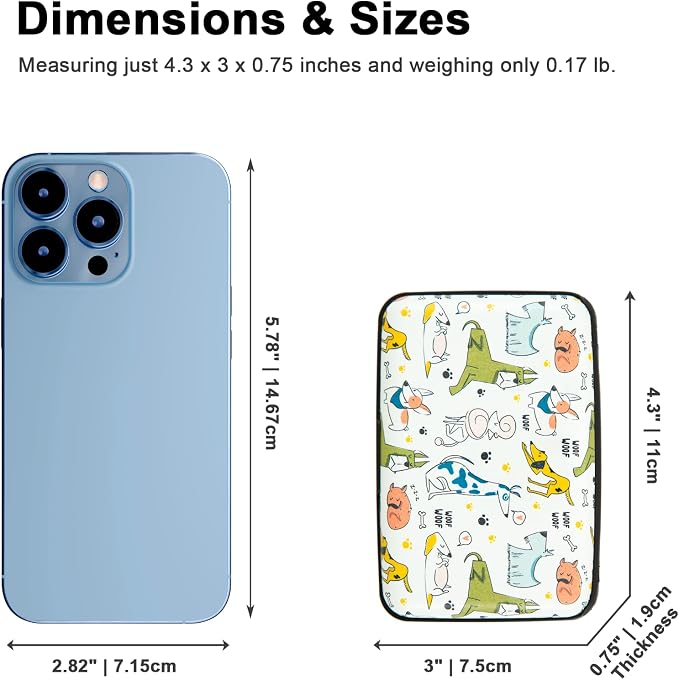 Credit Card Holder for Women Men RFID Blocking Wallet Small Business Metal Slim Mini Aluminum Hard Case (Hand Drawn Dogs) - Image 4