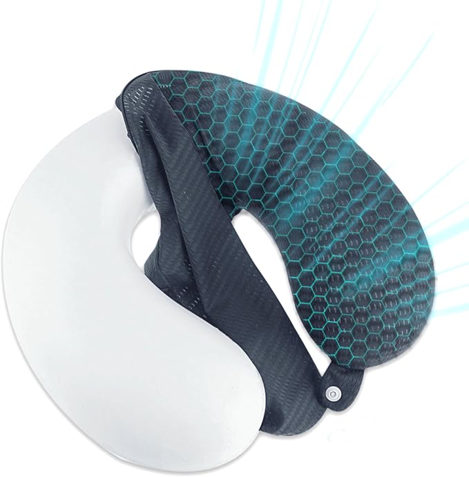 Neck Pillow Cover, Breathable Mesh Travel Neck Pillow Replacement Covers with Zipper, Cool and Elastic Fabric Airplane Pillow Covers for Traveling、Car、Home、Office (Dark Gray, No Filler) by Unknown