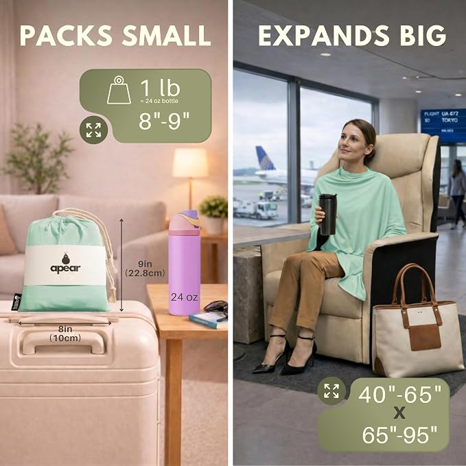 16-in-1 Compact Travel Blanket with Bag – Reversible, Ultra Soft Bamboo Airplane Blanket with Hidden Pocket – Packable for Flights & Travel Essentials (Semi-Weighted, Double Layer) - Image 2