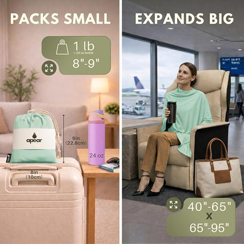 16-in-1 Compact Travel Blanket with Bag – Reversible, Ultra Soft Bamboo Airplane Blanket with Hidden Pocket – Packable for Flights & Travel Essentials (Semi-Weighted, Double Layer) - Image 2