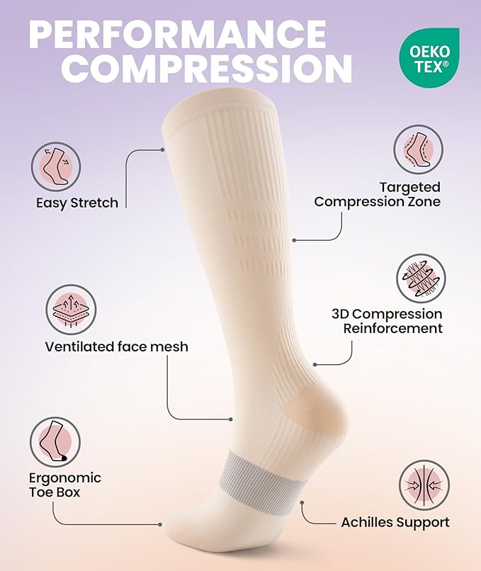 PULIOU Cooling Compression Socks for Women Men, 20-30 mmHg Circulation Knee High for Travel, Flying, Running, 2 Pairs - Image 5