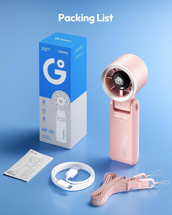 Gaiatop Portable Handheld Turbo Fan, 15 Hrs Cooling, 180° Foldable 4-in-1 Hand Held Fans, 6-Speed (1-100) Personal Mini Handheld Fans, Small Portable Fan for Travel, Working, Outdoor Women Gifts, Pink - Image 9