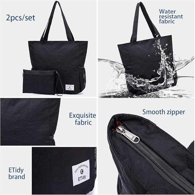 ETidy Large Capacity Foldable Tote Bag With Zipper | Water-resistant, Lightweight, Sandproof, Beach Bag, Gym Bag, Travel Shopping Bag - Image 4