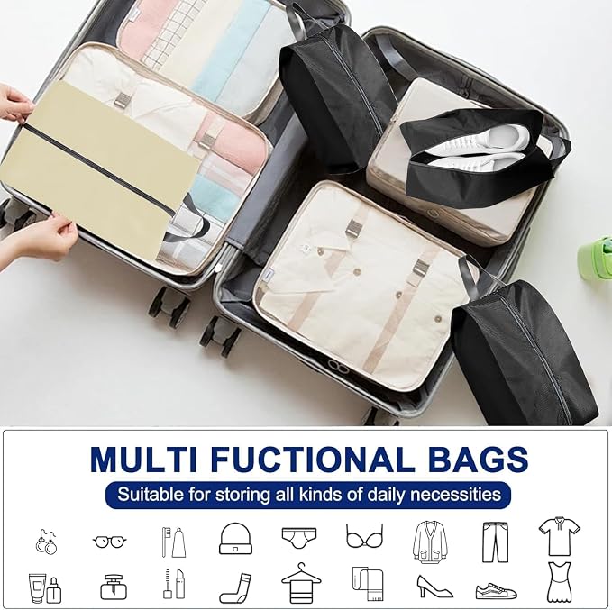 5Pcs XL Travel Shoe Bags Portable Travel Gifts Shoe Organizer with Zipper Closure, Waterproof Nylon Shoe Storage Organizer with Handle Travel Bags For Men and Women, Beige - Image 5