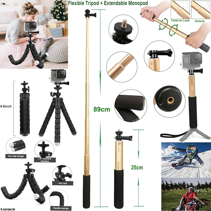 Accessory Pack for Go Pro 13 12 11 10 9 Hero, Full Essential Accessories Kit with Waterproof Protective Housing Case for GoPro Hero 13 12 11 10 9 Black(DT06) - Image 4