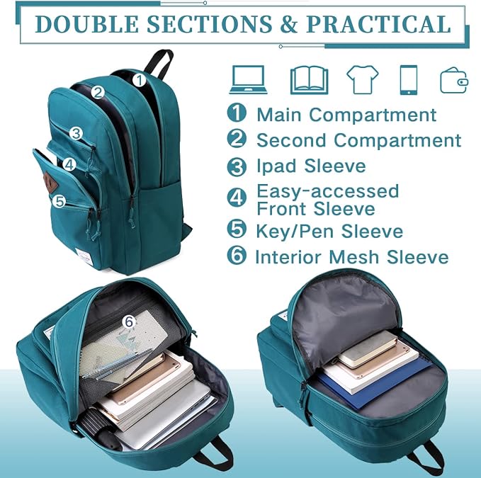 VASCHY School Backpack, Unisex Large Bookbag Schoolbag Casual Daypack for High School/College/Teens/Travel/Work for Men Women - Image 5
