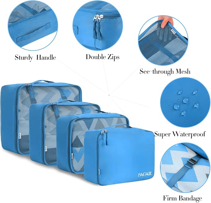 BAGAIL 8 Set Packing Cubes Luggage Packing Organizers for Travel Accessories-Light Blue - Image 4
