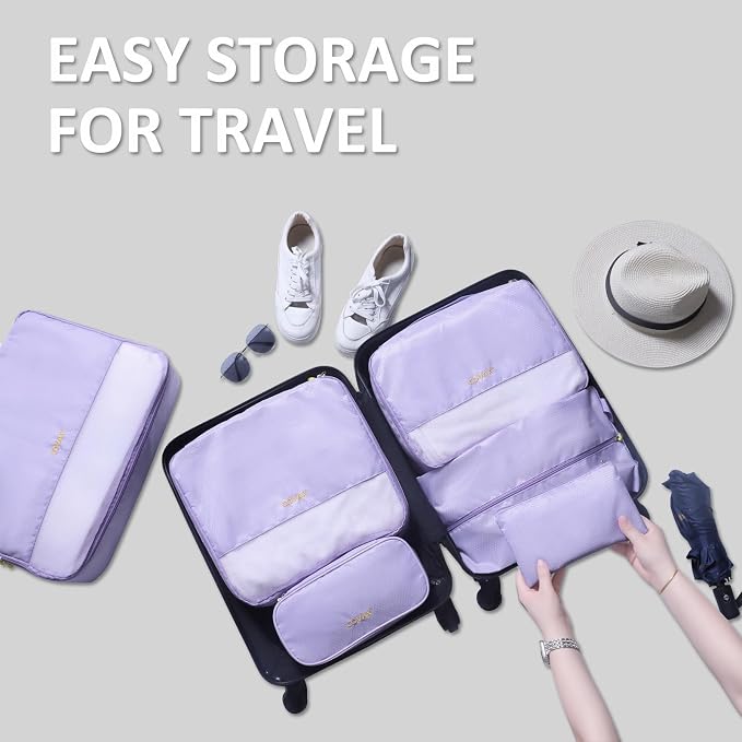Packing Cubes for Suitcases, 5 Set Travel Luggage Organizer Bags and Storage Packing Cubes for Women Men, Purple - Image 8