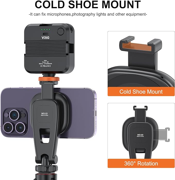 VRIG MG-03 Magnetic Phone Tripod Mount for iPhone and MagSafe Cases | 360° Rotation Cold Shoe, Camera Phone Mount Compatible with iPhone 17 16 15 14 13 12 Series, Phone Holder for Camera, Tripod - Image 4