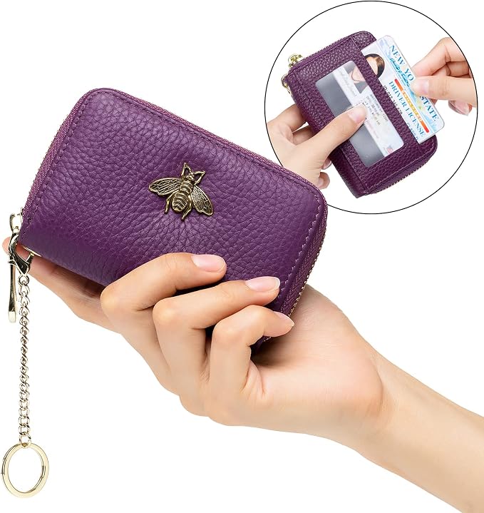 imeetu RFID Credit Card Holder, Small Card Wallet Women, Leather Card Case | Genuine Leather Women's Card & id Cases, Change Coin Purse with Zipper Keychain id Window, 20 Colors & 3 Styles, Daily, Gifts - Image 8