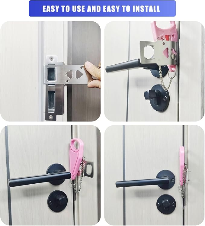 Portable Door Lock, Extra Lock for Additional Privacy and Safety in Apartment Home, Protect Family Security and Prevent Unauthorized Entry in Traveling, Home, Bedroom, Hotel, Apartment. (Pink) - Image 5