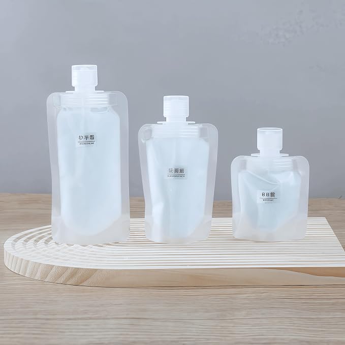 10 Pack Travel Pouches for Toiletries, Size Portable Containers,Stand Up Pouch,Refillable Travel Accessories for Shampoo Conditioner (100ML/3.4OZ/10piece) - Image 8