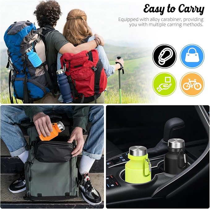 Nefeeko Collapsible Water Bottle, Reuseable BPA Free Silicone Water Bottles | Foldable Water Bottles for Travel Gym Camping Hiking, Portable Leak Proof Sports Water Bottle with Carabiner - Image 5