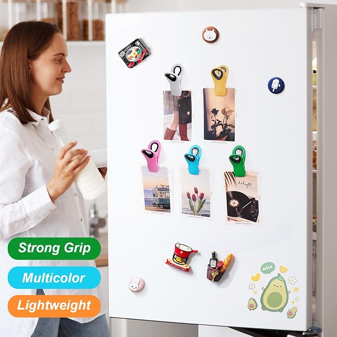 JETMORE 12 Pack Chip Clips, Plastic Magnetic Bag Clips for Food, Clip | Built-in magnets keep notes visible on the fridge, bag clips seal snacks and bread, while food clips suit freezer packages - Image 3