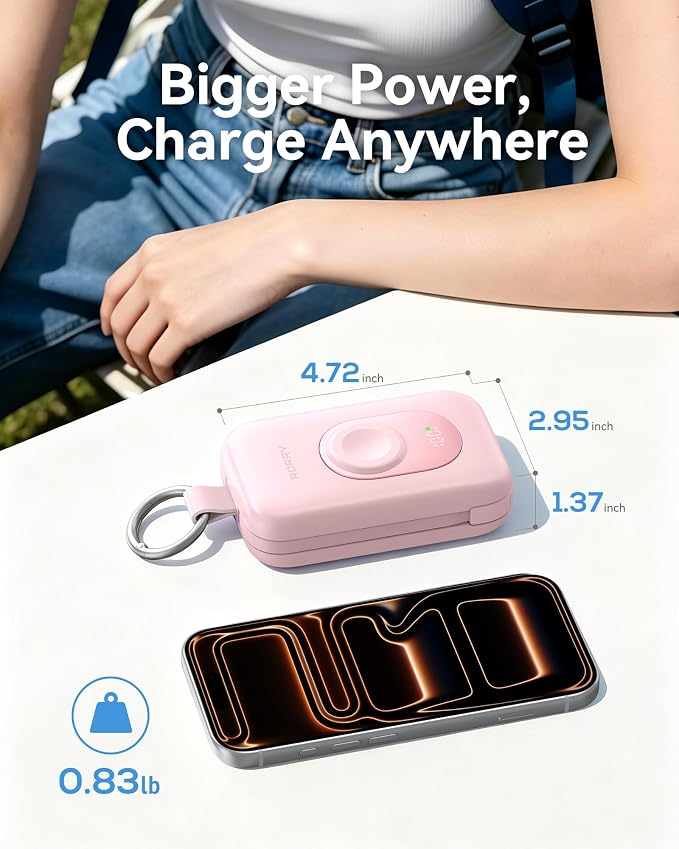 RORRY CharmGo Portable Charger, 20000mAh PD 30W Portable Charger Power Bank | Built-in Cables, Fast Charging Keychain Portable Battery Pack, Travel Essentials for iPhone, Apple Watch, iPad - Image 6