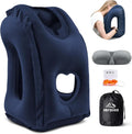 Inflatable Travel Pillow, Airplane Neck Pillow Comfortably Supports Head and Chin for Airplanes, Trains, Cars and Office Napping with 3D Eye Mask, Earplugs and Portable Drawstring Bag (Blue) by JEFDIEE