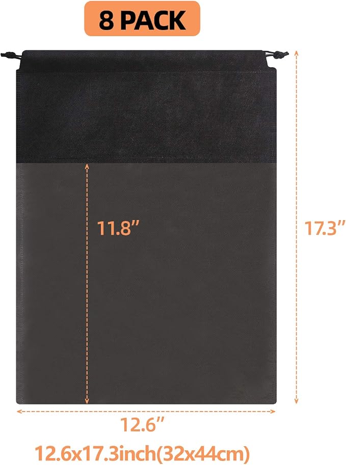 8 Pack Portable Shoe Bags for Travel Large Shoes Pouch Storage Organizer Clear Window with Drawstring for Men and Women Black - Image 2