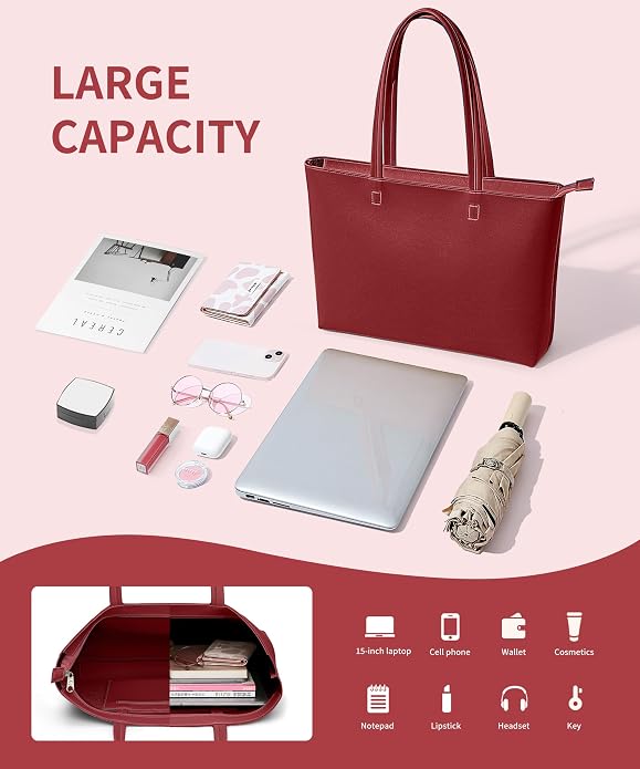 KALIDI Tote Bag Zipper Shoulder Bag Vegan Leather Purses Satchel for Women | Large Casual Handbag for Work Commuting Dating College Everyday - Image 4