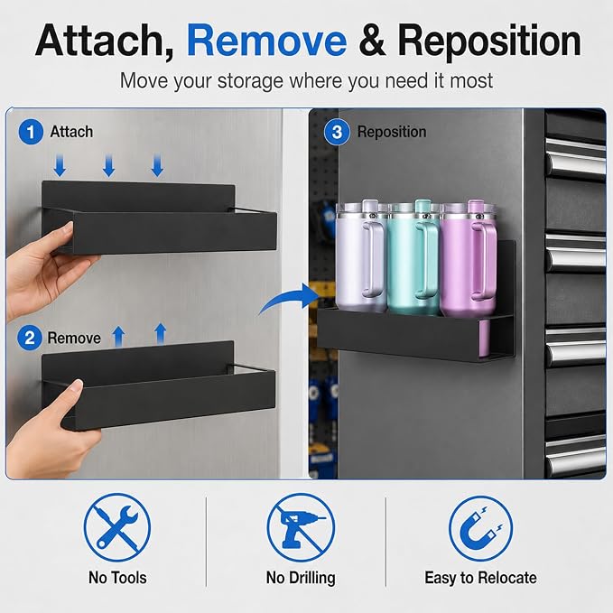 4 Pack Magnetic Cup Holder Heavy Duty, 12 Cup Capacity Water Bottle Organizer fit for Stanley Cup, Tumbler Storage Rack for Kitchen, Side of Fridge, Garage, Laundry Room, Cabinet, Pantry, RV - Black - Image 6