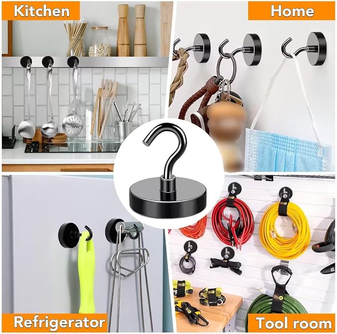 Magnetic Hooks Heavy Duty 170LB+ Strong Black Magnets Hook | Rare Earth Neodymium Hooks with Epoxy Coating Cruise Magnets with Hook for Hanging Refrigerator Garage 6 Pack - Image 5