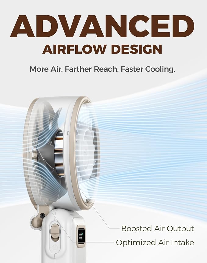 Diveblues Portable Turbo Fan, 100 Speed Handheld Fan with Strong Airflow, Foldable 4 in 1 Personal Fan for Neck, Desk & Travel, USB-C Rechargeable, Lightweight for Summer, Concerts & Outdoor Use - Image 4