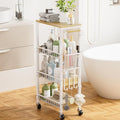 DTUQYX Slim Bathroom Storage Cart, 4 Tier Small Rolling Organizer Cabinet with Wood Top Handle, Mobile Shelving Unit Slide Out for Office, Kitchen, Laundry Room & Narrow Places (9.1" W Wood Basket) by DTUQYX