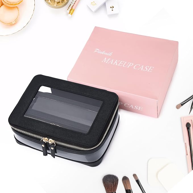 Pinkmik Clear Makeup Bag with Brush Case, (Black, M+SLIM-1) | 2PC,Travel Toiletry Bag, Waterproof, Cosmetic Organizer, Car Essentials for Women - Image 7