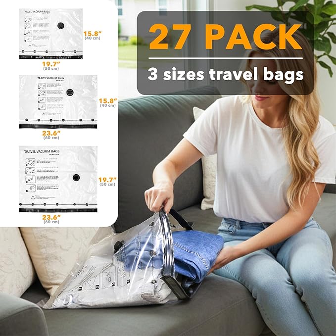 SpaceAid Travel Vacuum Bags for Luggage with Electric Pump, 27 Pack Vacuum Seal Bags for Clothing Travel, Space Saver Compression Bag for Backpack and Suitcase - Image 4