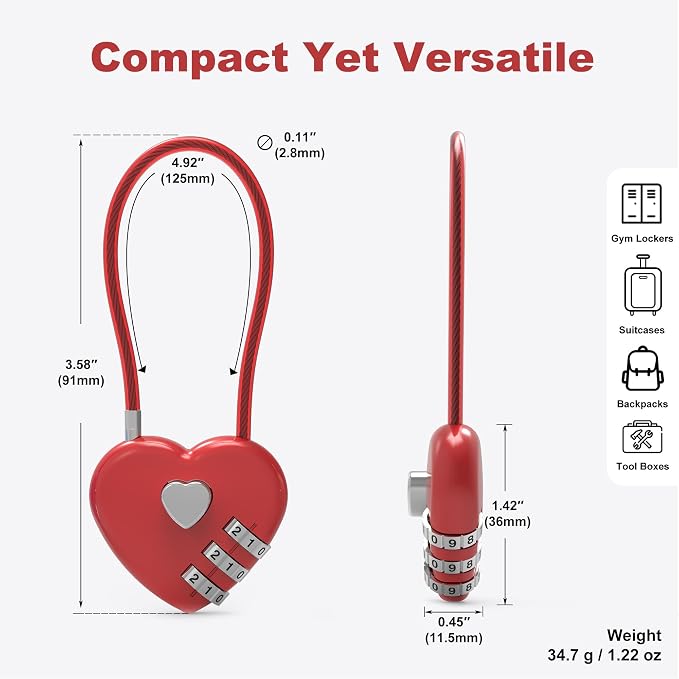 Small Combination Padlock, Cable Locks with Combination, Cute Padlock with Number, Combo Cable Lock for Luggage, Suitcase, Gym Locker, Backpack Zipper, Bag, Toolbox, Helmet, Travel Safe - Image 3