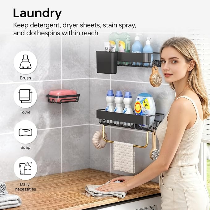 KINGRACK Shower Caddy Adhesive 4-Piece Rust-Resistant Shower Shelves, No-Drill Bathroom Shower Organizer with Large Capacity for Bathroom, Kitchen, and Laundry,Black - Image 7