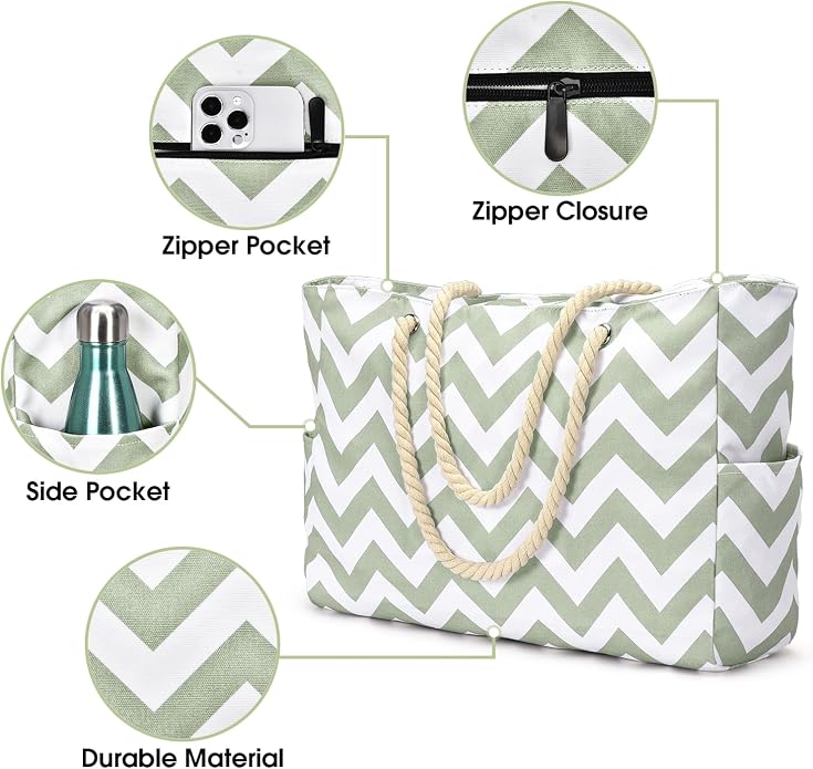 Becokan Beach Bags for Women Large Waterproof Beach Tote Bag Zipper Beach Bags Waterproof Sandproof Swim Pool Bag Large Tote - Image 4