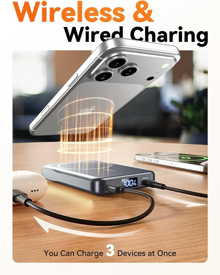 Magnetic Portable Charger 10000mAh, Fast Charging MagSafe Battery Pack | 20W USB-C Fast Charging PowerBank with LED Display,Travel Essentials Wireless Charger for iPhone 17/16/15/14/13/12 - Image 5
