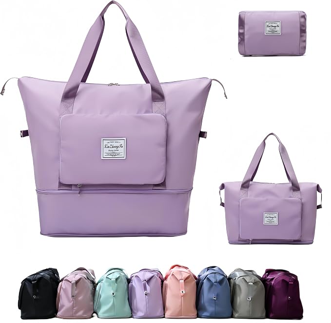 Large Capacity Foldable Travel Bag, Expandable lightweight Carry on Bag, Dry with Wet Separation Spor Duffel Bags (Purple) by Unknown