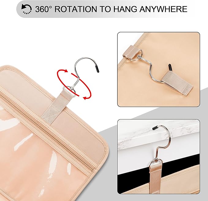 Travel Hanging Toiletry Bag for Women, Holds Full-Size Shampoo, with Jewelry Organizer Compartment, Extra Large Makeup Bag, Waterproof Cosmetic Bag, Toiletries Kit Set with Trolley Belt, Grey - Image 7