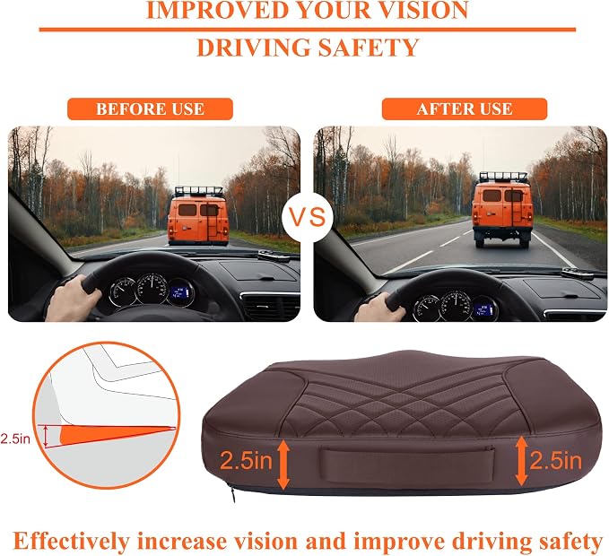 kingphenix Memory Foam Car Seat Cushion for Driving Comfort and Office Use | Coccyx and Lower Back Pressure Relief, Non-Slip Seat Cushion for Cars, Trucks, SUVs, Long Drives and Office Chairs, Brown - Image 2