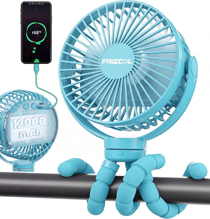 FRIZCOL Portable Stroller Fan, Use As Power Bank, 65H 12000mAh Battery Operated Fan Flexible Tripod Baby Car Seat Fans with Timming, Personal Mini Handheld/Desk/Small Clip On Fans For Stroller by FollowUsGetMoreInfoNow