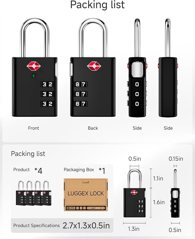 LUGGEX TSA Locks for Luggage, Luggage Locks TSA Approved (Black,2) | One-Button Reset & Cut-Resistant Combination Lock in Gift-box, Gym Lock & Suitcase Lock for Travel,Bag,Case - Image 11